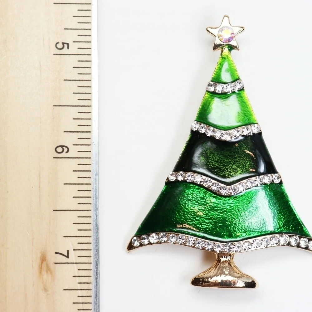 Rhinestone and Enamel Holiday Tree Brooch